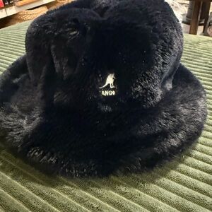 Kangol Black Faux Fur Hat with Orange Lining
